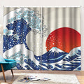Ancient Great Japanese Wave Print Pencil Pleat Curtains