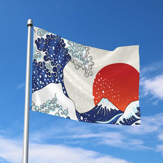Ancient Great Japanese Wave Print Polyester Flag