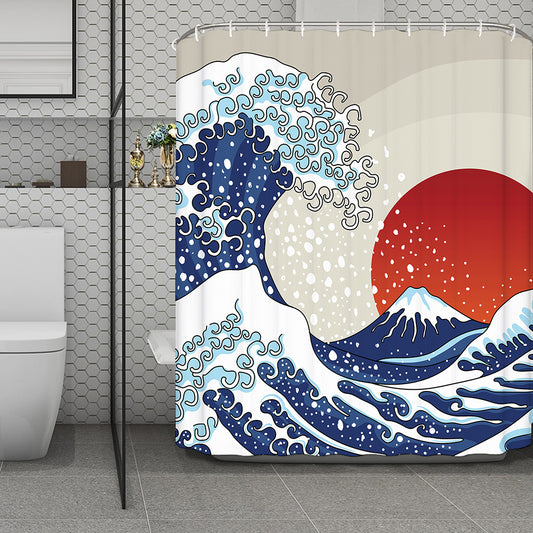 Ancient Great Japanese Wave Print Polyester Shower Curtain