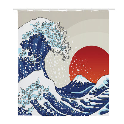 Ancient Great Japanese Wave Print Polyester Shower Curtain