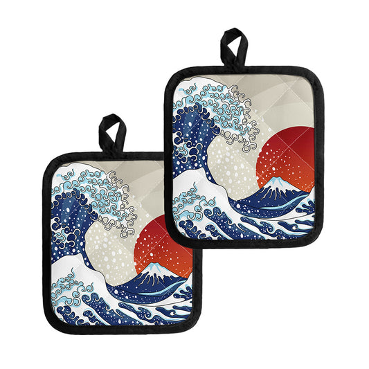 Ancient Great Japanese Wave Print Pot Holders