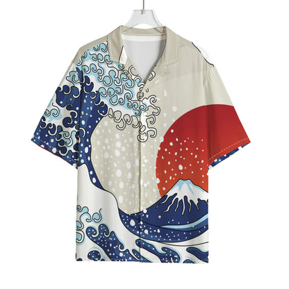Ancient Great Japanese Wave Print Rayon Hawaiian Shirt