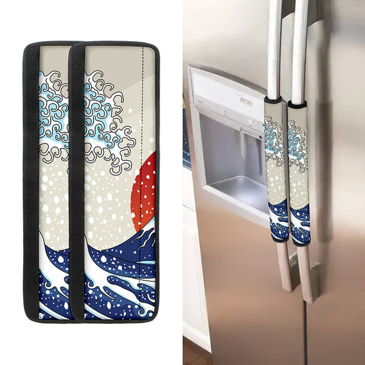 Ancient Great Japanese Wave Print Refrigerator Handle Covers