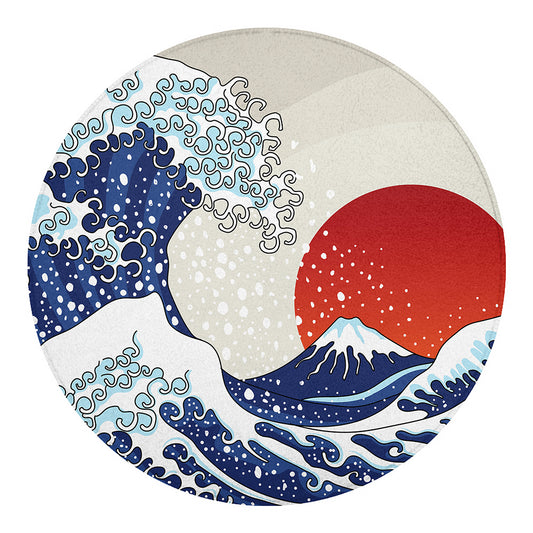 Ancient Great Japanese Wave Print Round Blanket