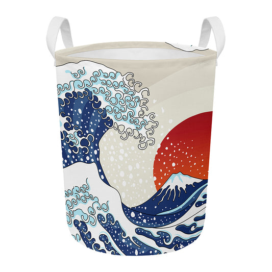 Ancient Great Japanese Wave Print Round Laundry Basket
