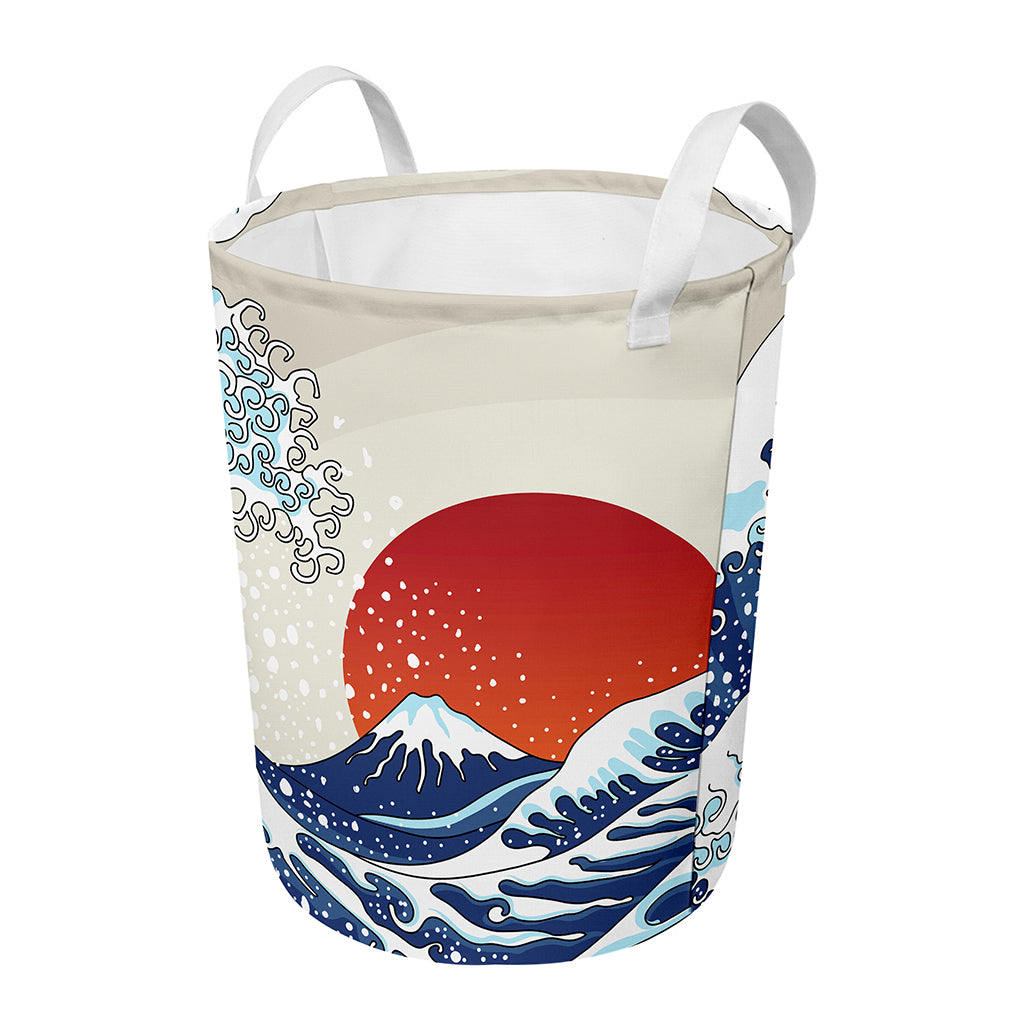 Ancient Great Japanese Wave Print Round Laundry Basket