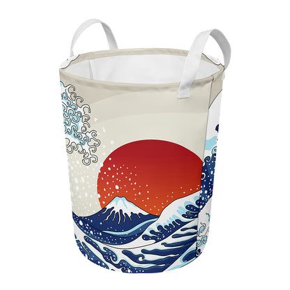 Ancient Great Japanese Wave Print Round Laundry Basket
