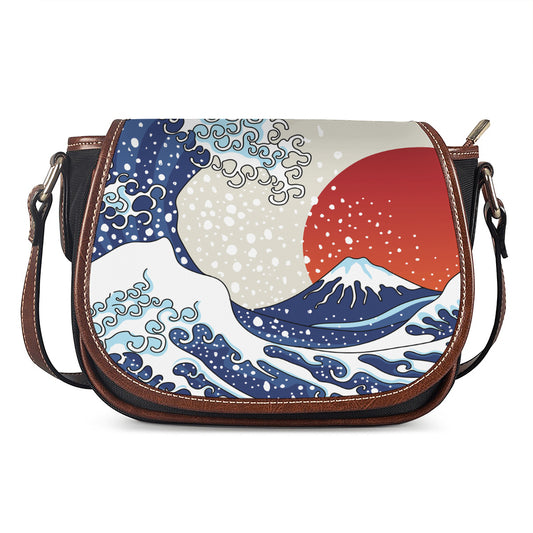 Ancient Great Japanese Wave Print Saddle Bag