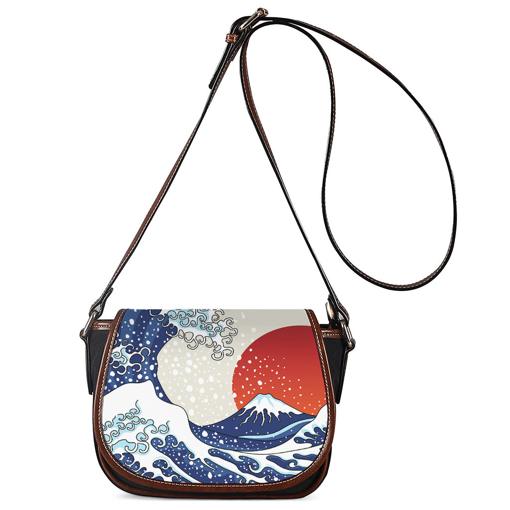 Ancient Great Japanese Wave Print Saddle Bag