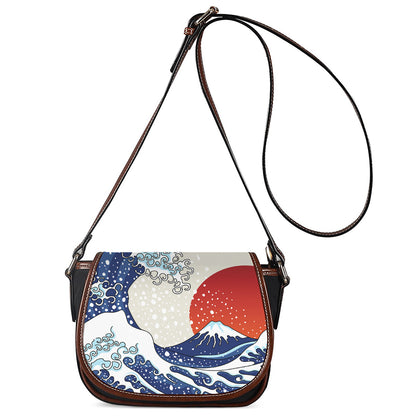 Ancient Great Japanese Wave Print Saddle Bag