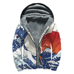 Ancient Great Japanese Wave Print Sherpa Lined Zip Up Hoodie