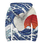 Ancient Great Japanese Wave Print Sherpa Lined Zip Up Hoodie