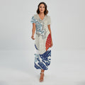 Ancient Great Japanese Wave Print Short Sleeve Maxi Dress
