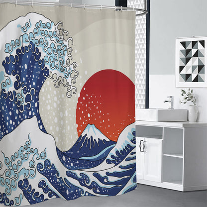 Ancient Great Japanese Wave Print Shower Curtain