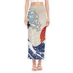 Ancient Great Japanese Wave Print Side Slit Maxi Skirt
