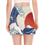 Ancient Great Japanese Wave Print Side Slit Mini Skirt