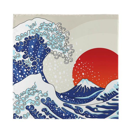 Ancient Great Japanese Wave Print Silk Bandana
