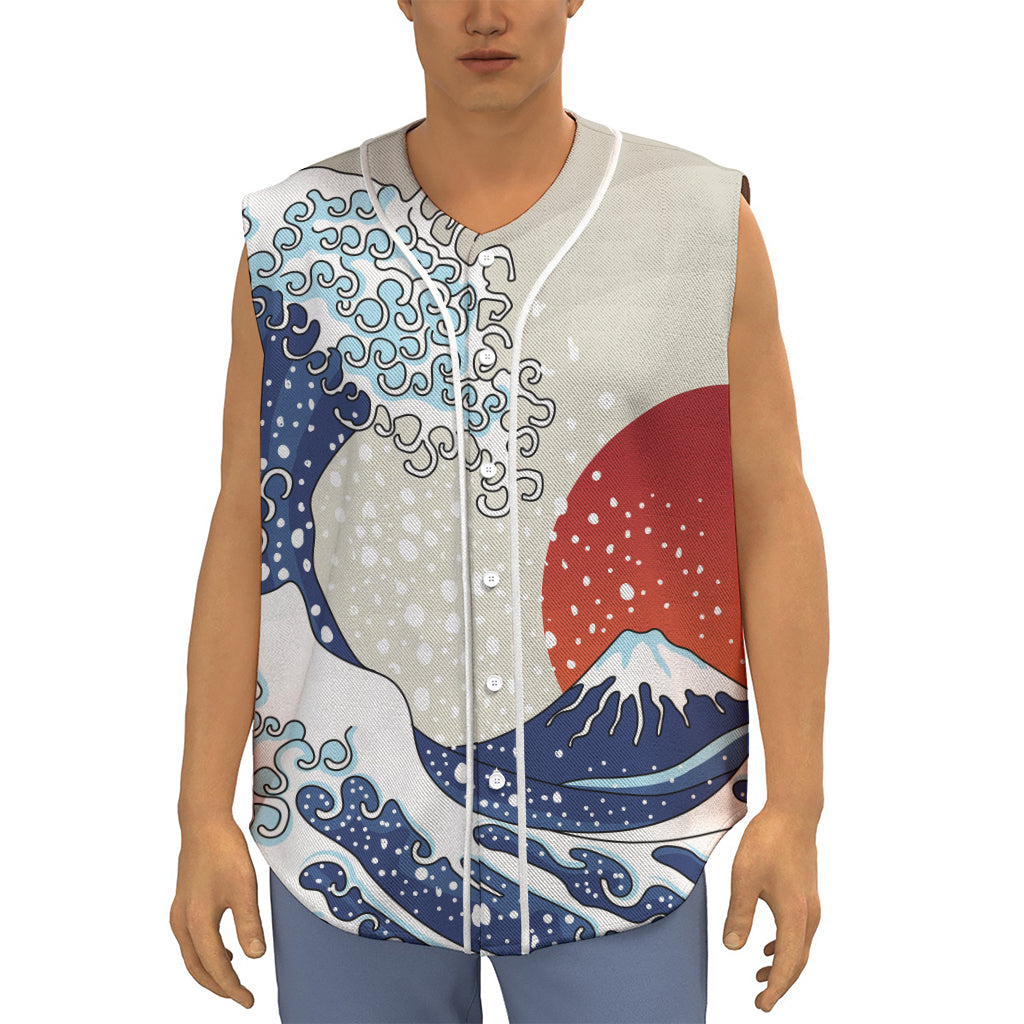 Ancient Great Japanese Wave Print Sleeveless Baseball Jersey