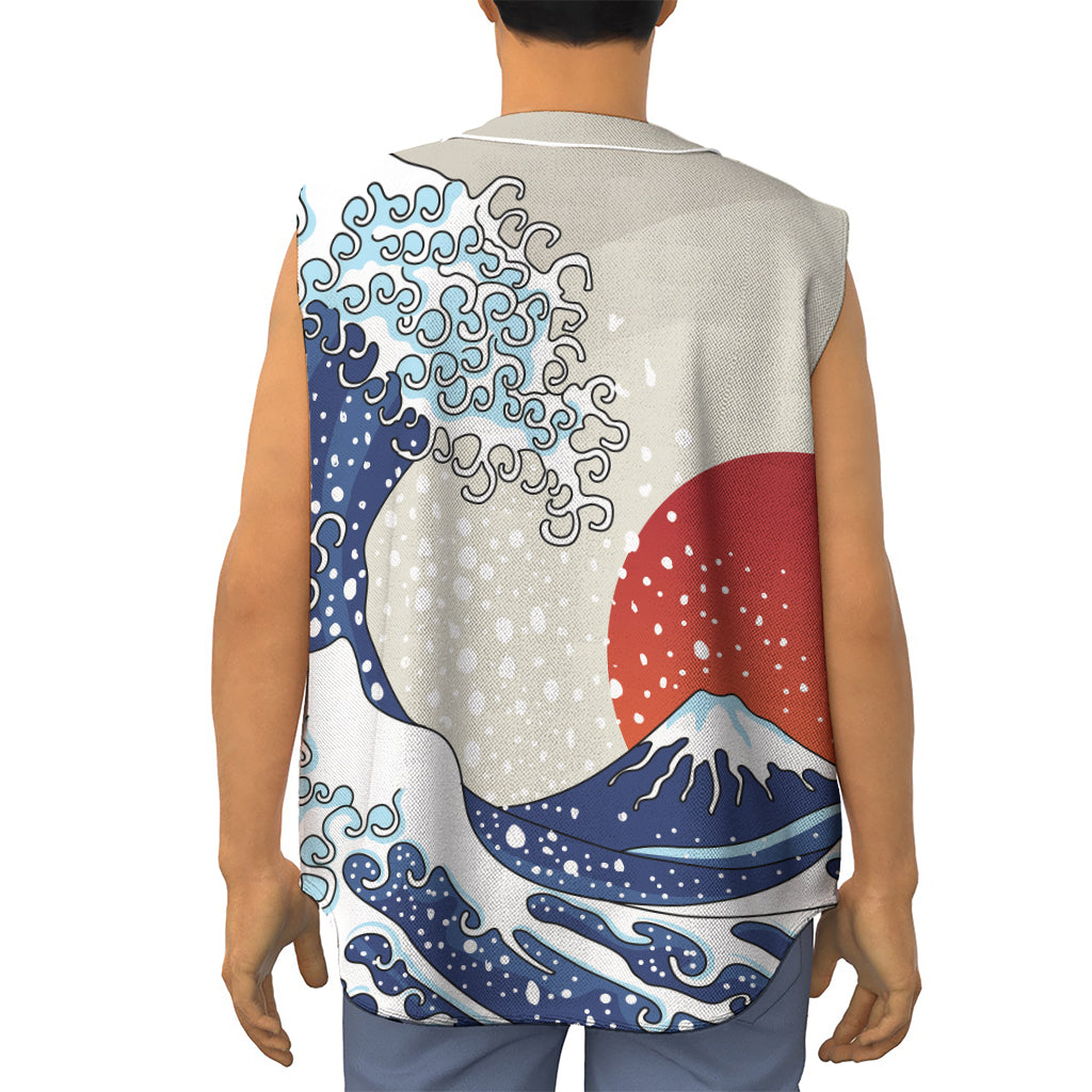 Ancient Great Japanese Wave Print Sleeveless Baseball Jersey