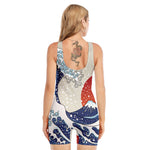 Ancient Great Japanese Wave Print Sleeveless One Piece Swimsuit