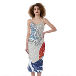 Ancient Great Japanese Wave Print Slim Fit Midi Cami Dress