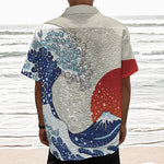 Ancient Great Japanese Wave Print Textured Short Sleeve Shirt