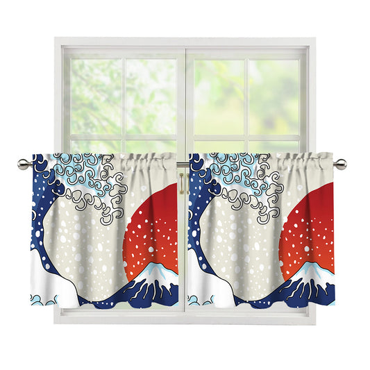 Ancient Great Japanese Wave Print Tier Curtains