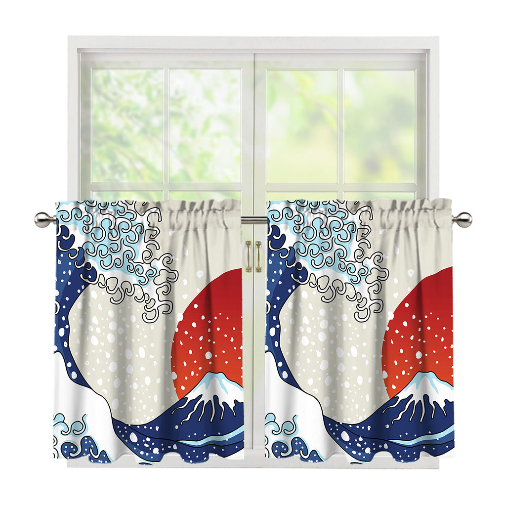 Ancient Great Japanese Wave Print Tier Curtains