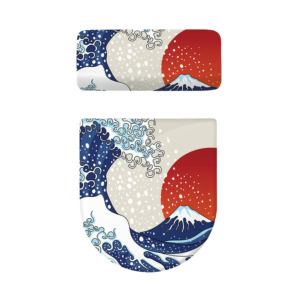 Ancient Great Japanese Wave Print Toilet Lid And Tank Cover Set