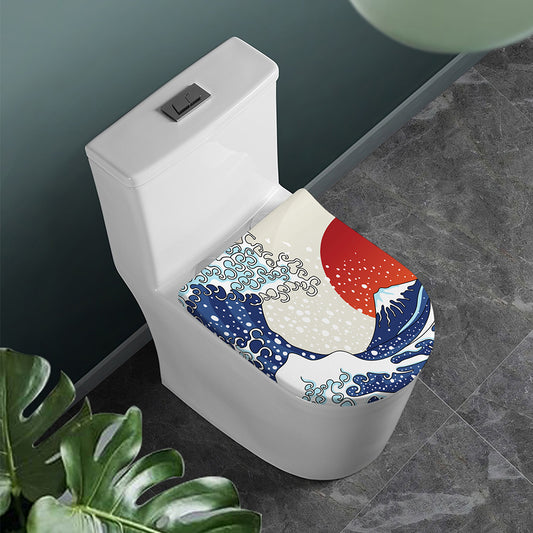 Ancient Great Japanese Wave Print Toilet Lid Cover