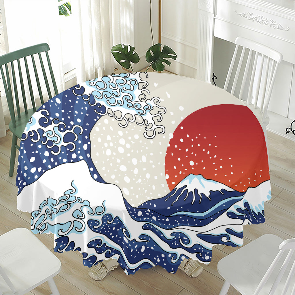 Ancient Great Japanese Wave Print Waterproof Round Tablecloth