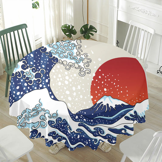 Ancient Great Japanese Wave Print Waterproof Round Tablecloth