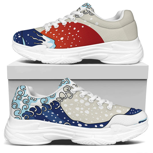 Ancient Great Japanese Wave Print White Chunky Shoes
