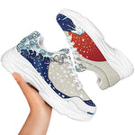 Ancient Great Japanese Wave Print White Chunky Shoes