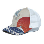Ancient Great Japanese Wave Print White Mesh Trucker Cap