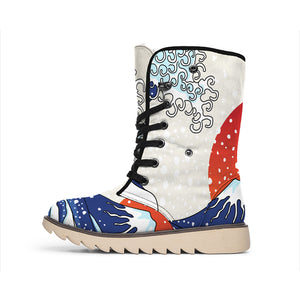 Ancient Great Japanese Wave Print Winter Boots