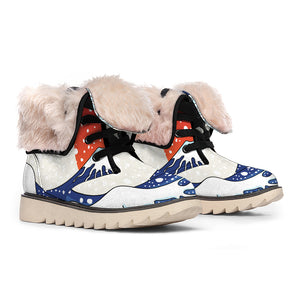 Ancient Great Japanese Wave Print Winter Boots