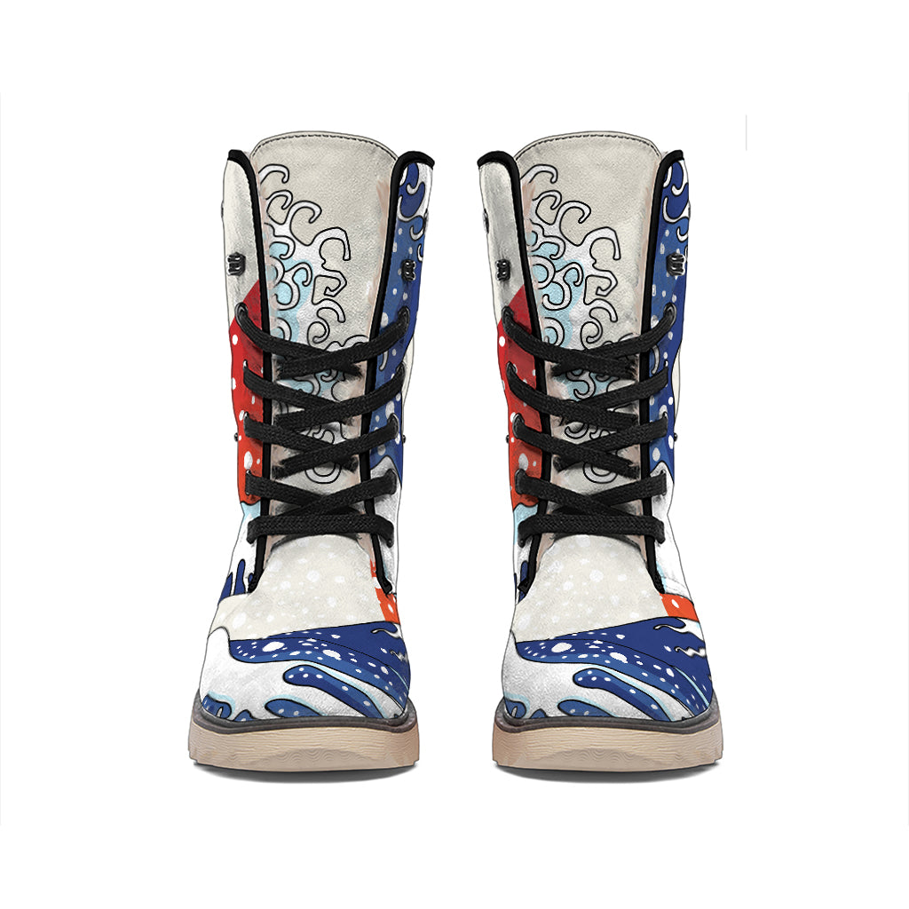 Ancient Great Japanese Wave Print Winter Boots