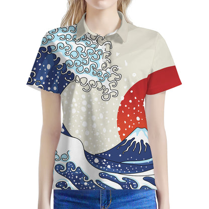 Ancient Great Japanese Wave Print Women's Polo Shirt