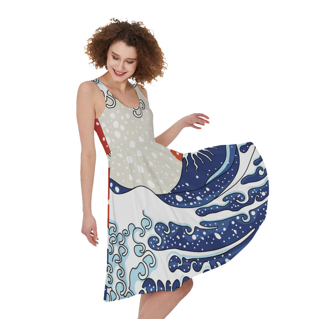 Ancient Great Japanese Wave Print Women's Sleeveless Dress