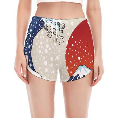 Ancient Great Japanese Wave Print Women's Split Running Shorts