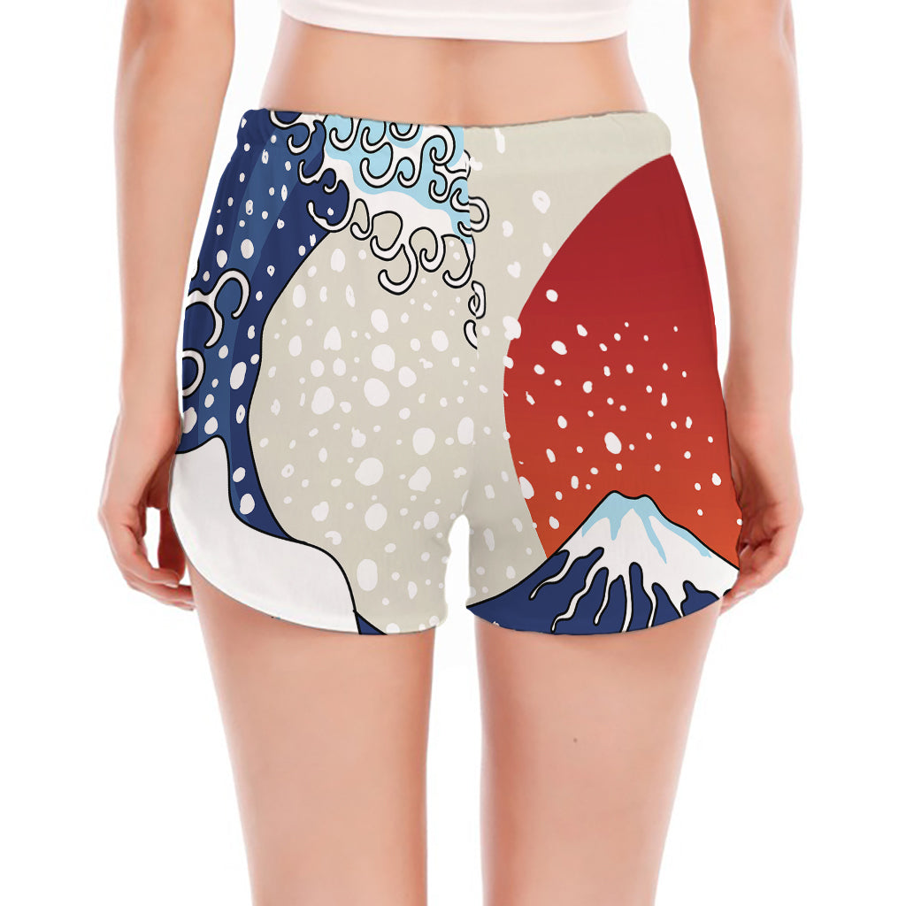 Ancient Great Japanese Wave Print Women's Split Running Shorts