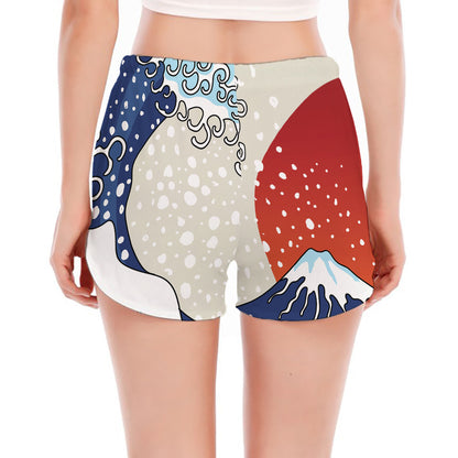 Ancient Great Japanese Wave Print Women's Split Running Shorts