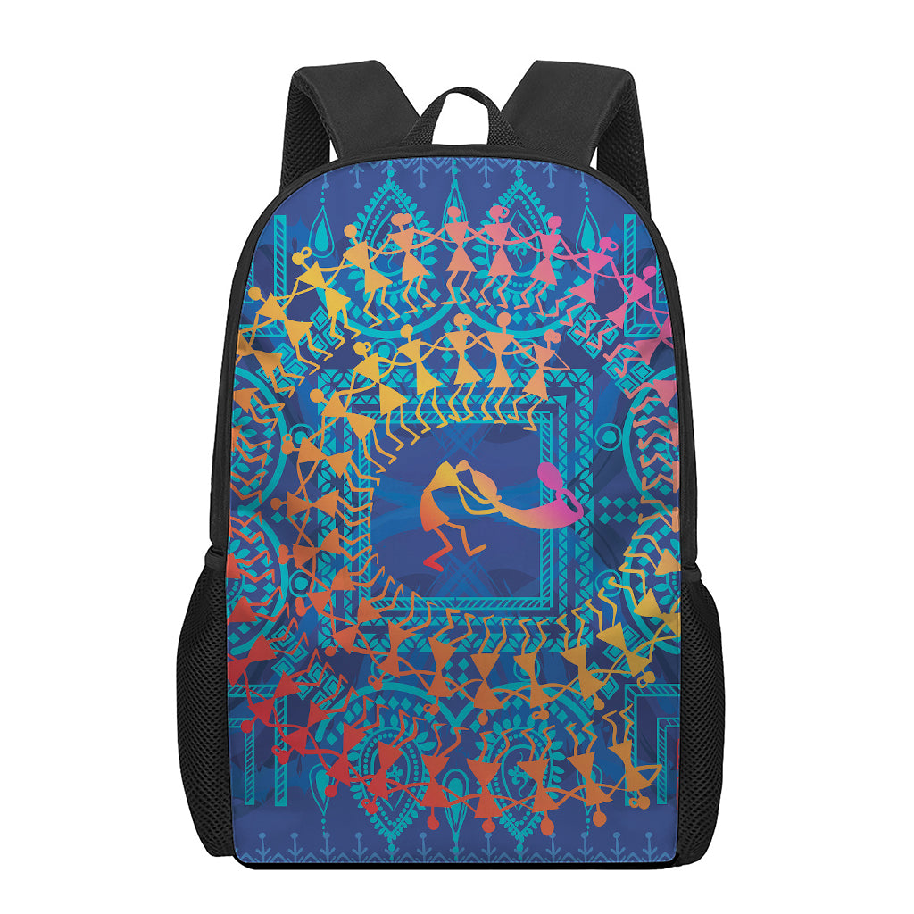 Ancient Indian Warli Tribal Print 17 Inch Backpack