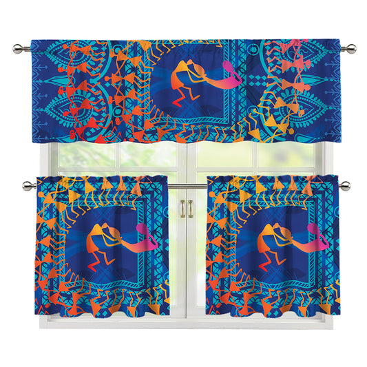 Ancient Indian Warli Tribal Print 3 Piece Kitchen Curtains