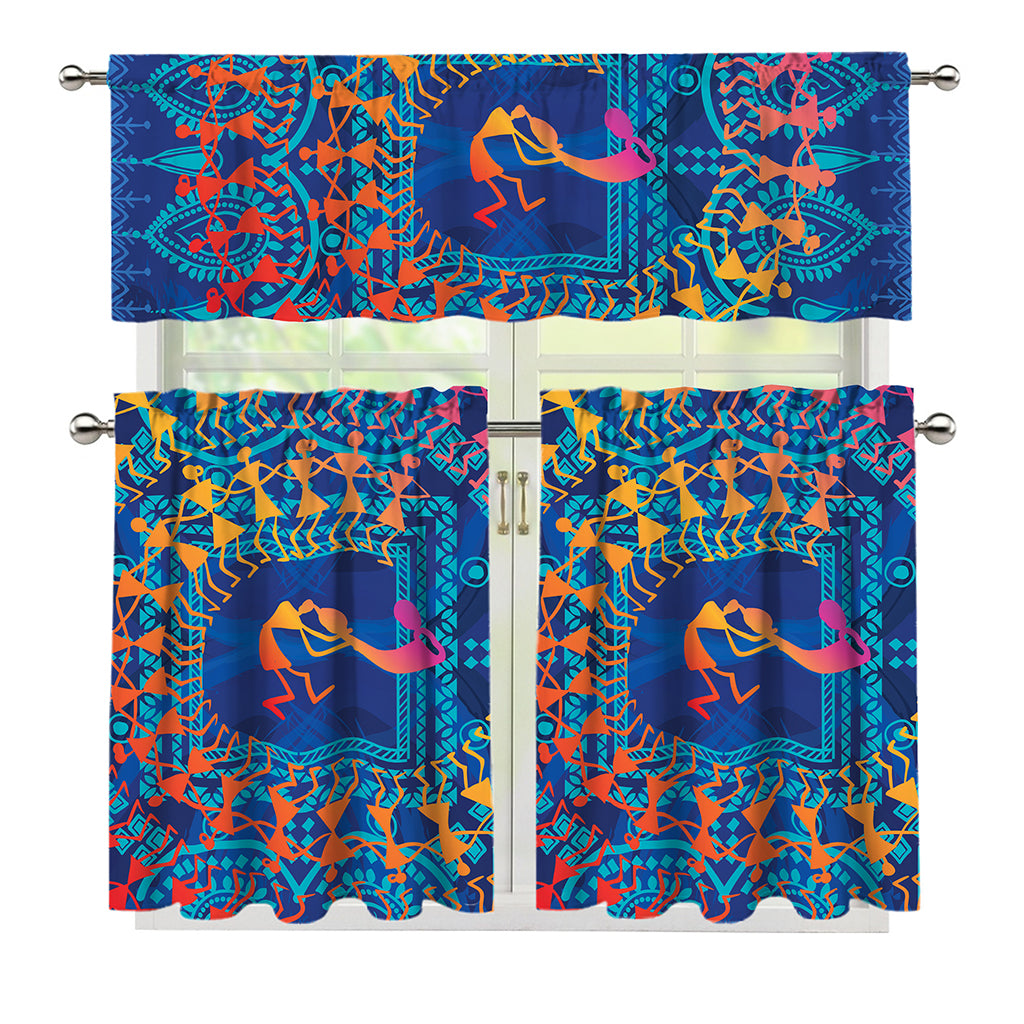 Ancient Indian Warli Tribal Print 3 Piece Kitchen Curtains