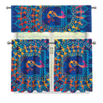Ancient Indian Warli Tribal Print 3 Piece Kitchen Curtains