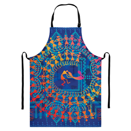 Ancient Indian Warli Tribal Print Bib Apron With Pocket