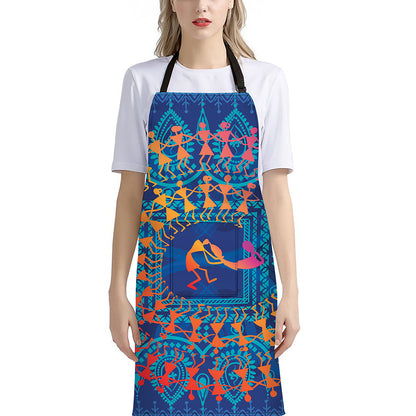 Ancient Indian Warli Tribal Print Bib Apron With Pocket