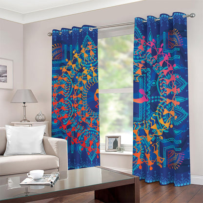 Ancient Indian Warli Tribal Print Blackout Grommet Curtains